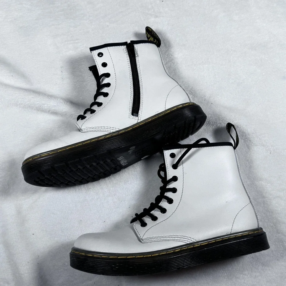 Dr Martens Zavala J Boots Girls Youth 4 Womens 5 White Leather Combat Side Zip